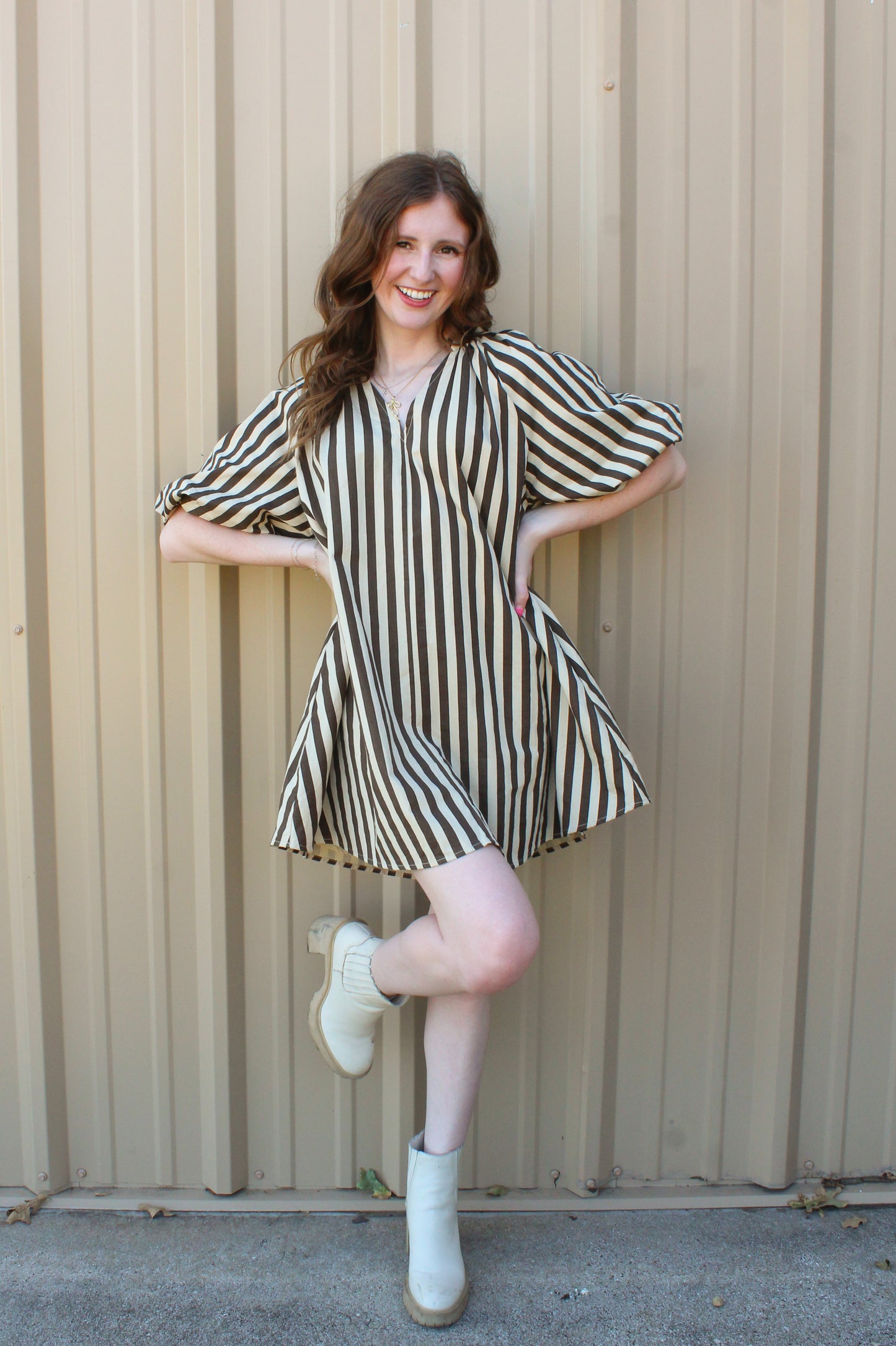Picture This Dress - Brown & Cream