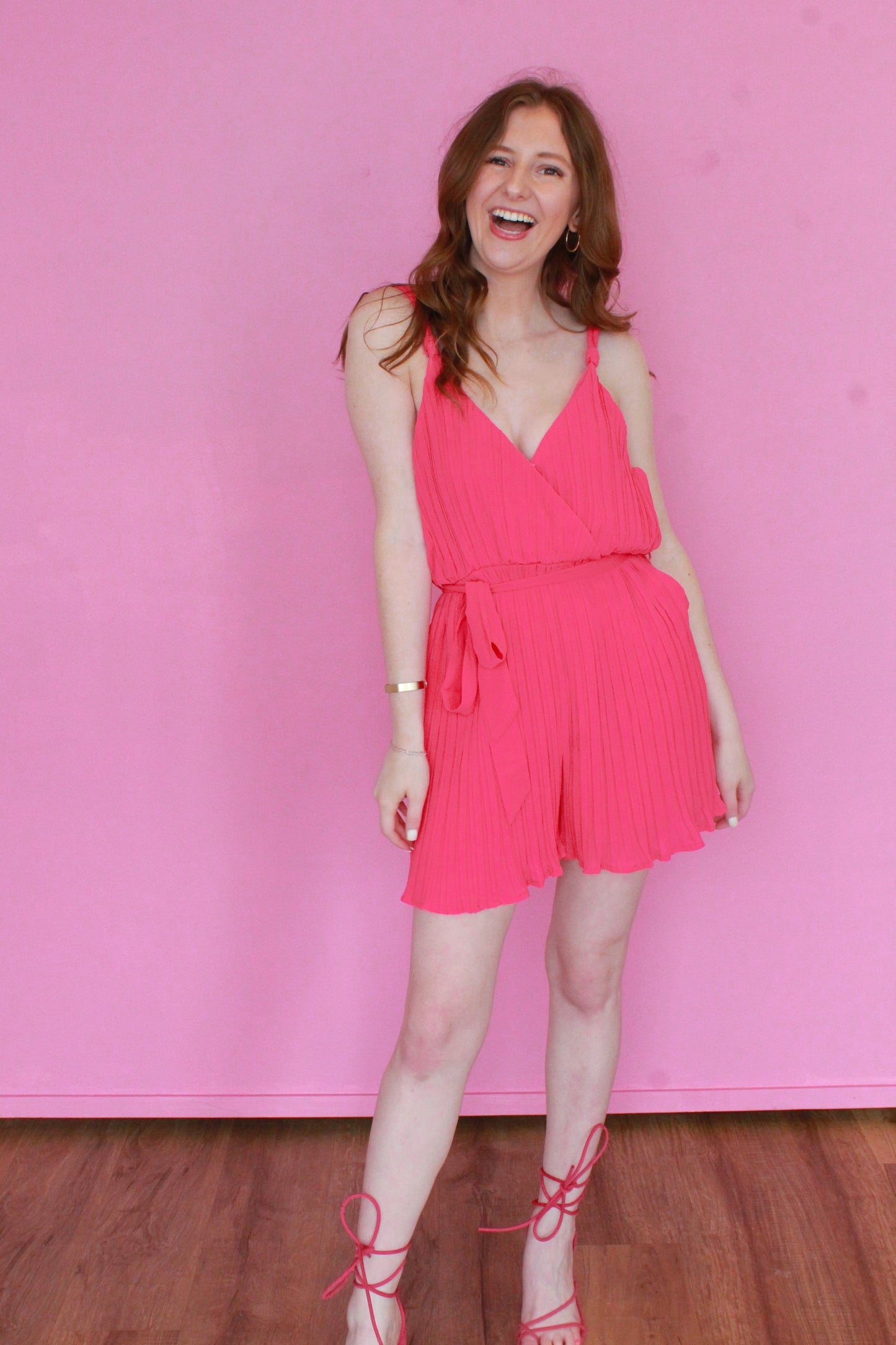 Set The Stage Romper - Hot Pink