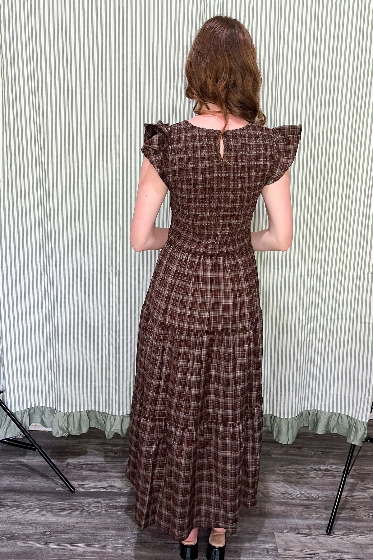 Checked In Maxi Dress - Brown
