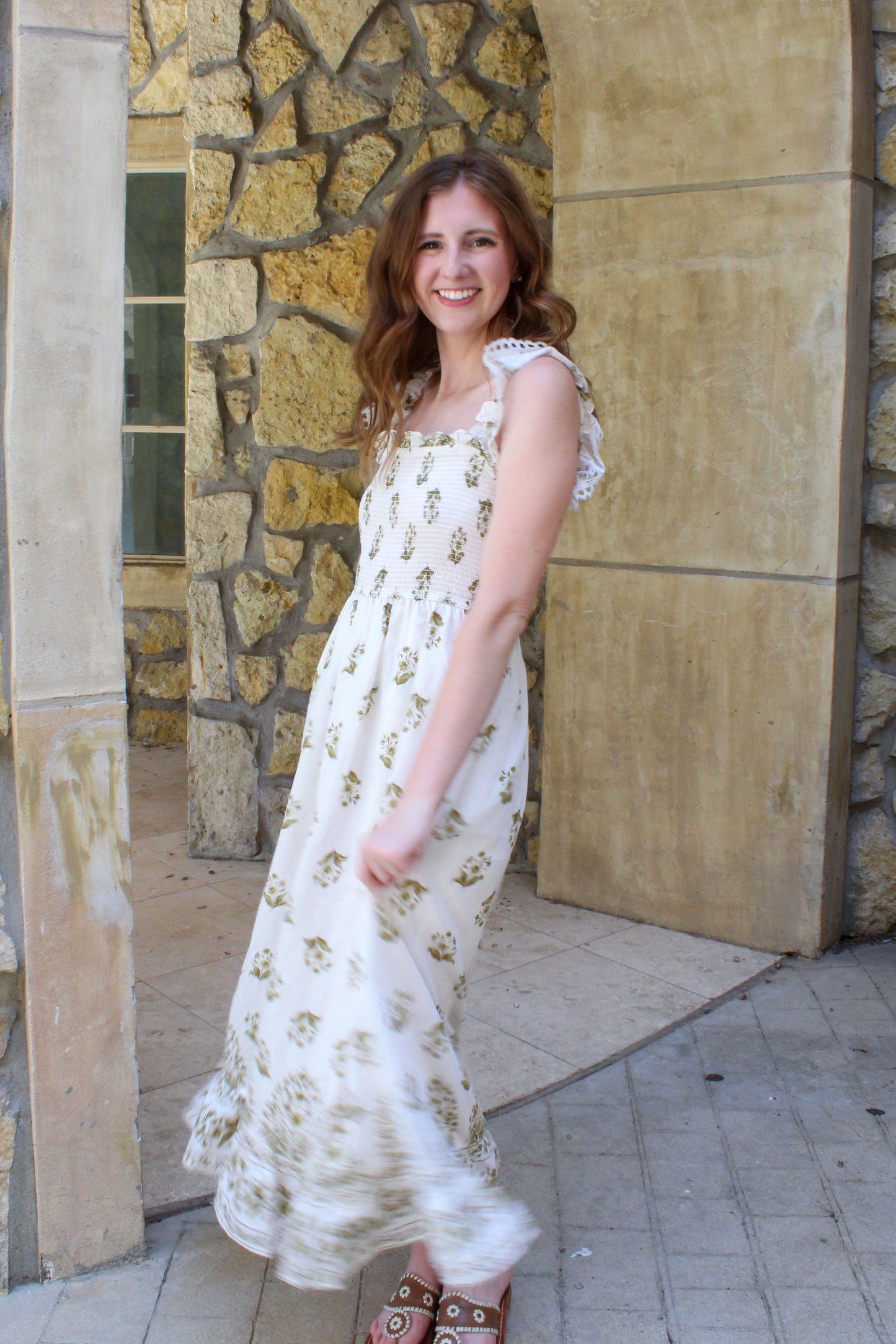 Always On My Mind Maxi Dress - White & Olive