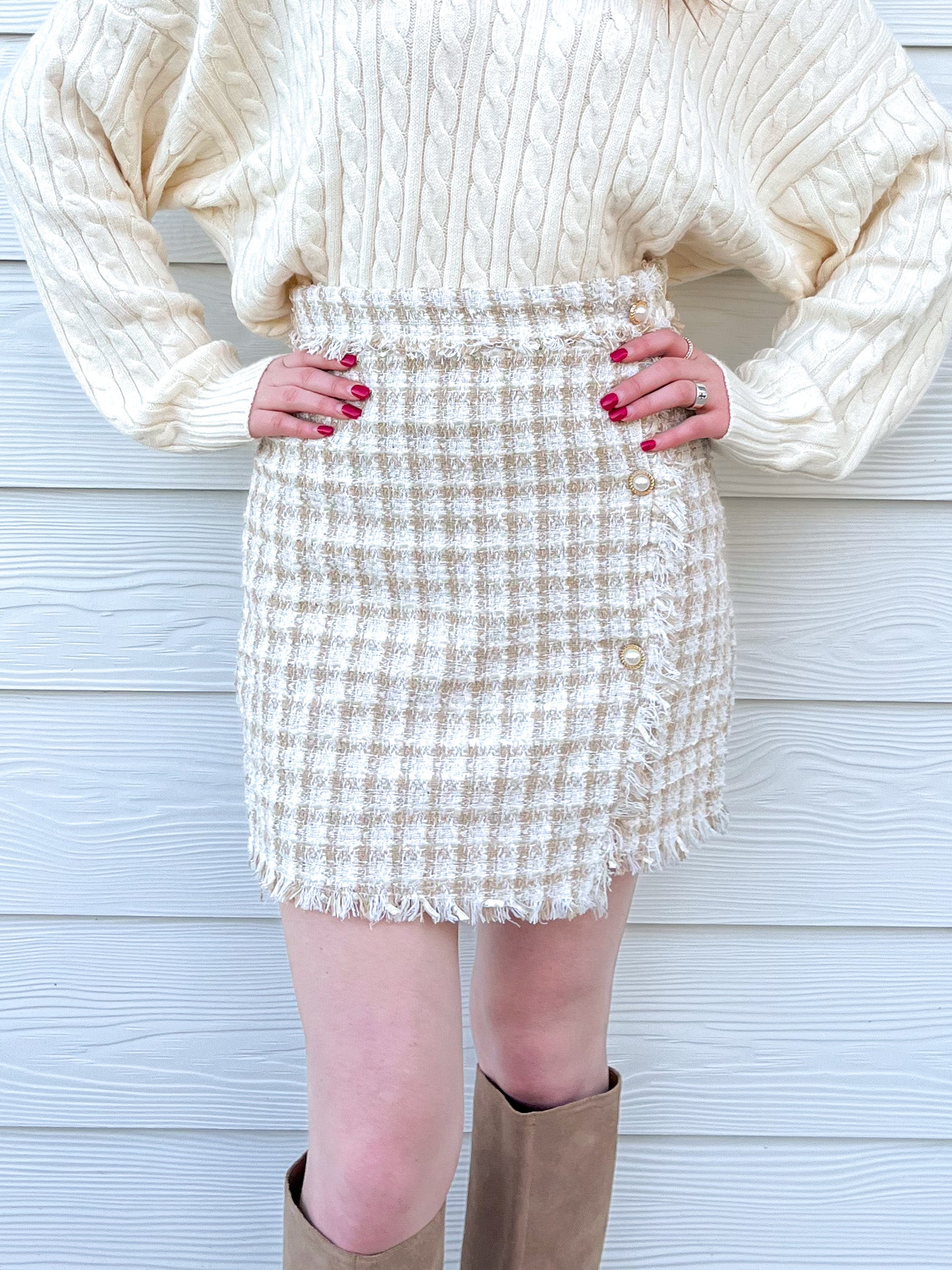 Winter Whites Tweed Skirt - Cream Sincerely, Shilo Winter Whites Tweed Skirt - Cream Sincerely, Shilo