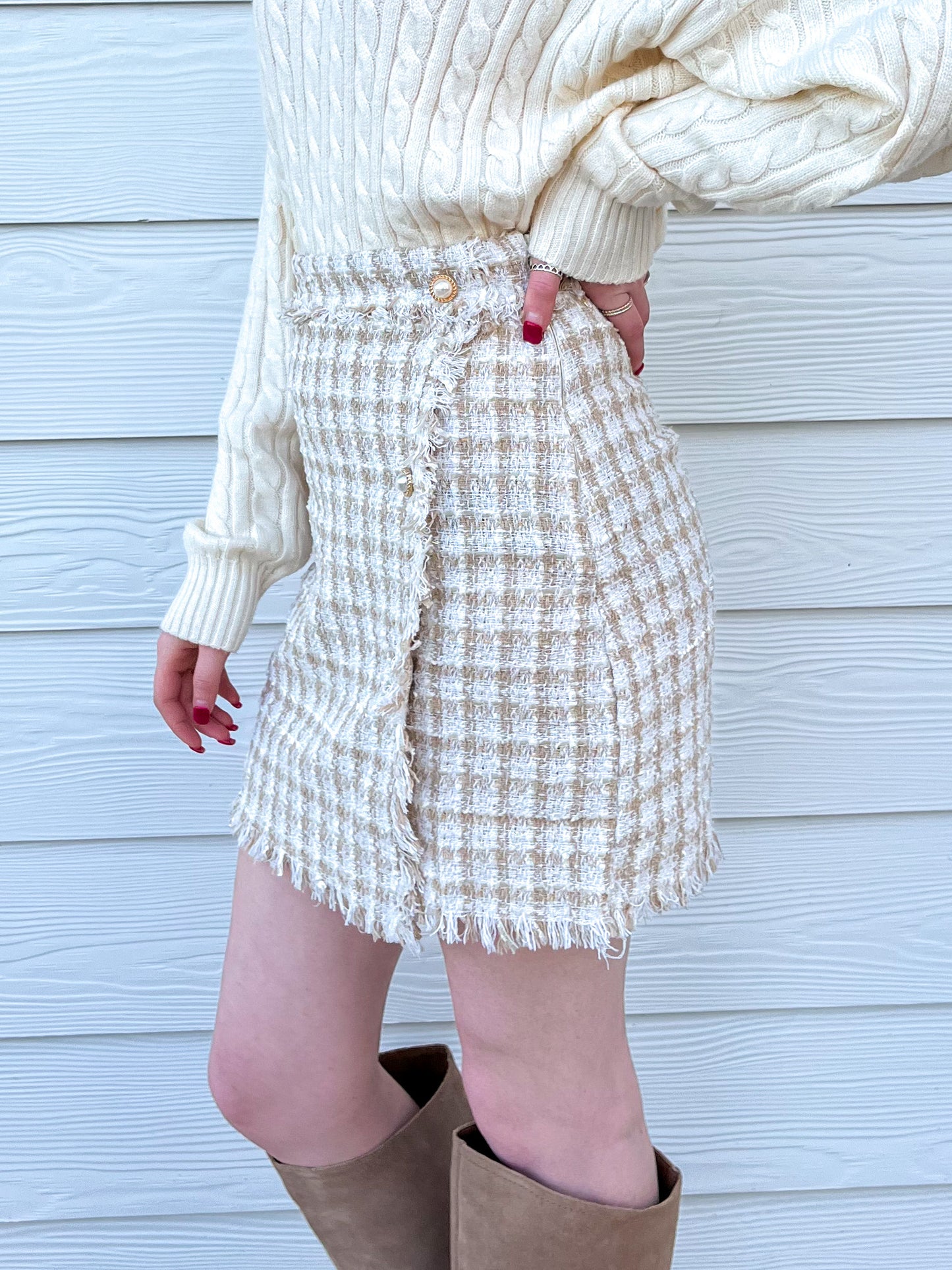 Winter Whites Tweed Skirt - Cream