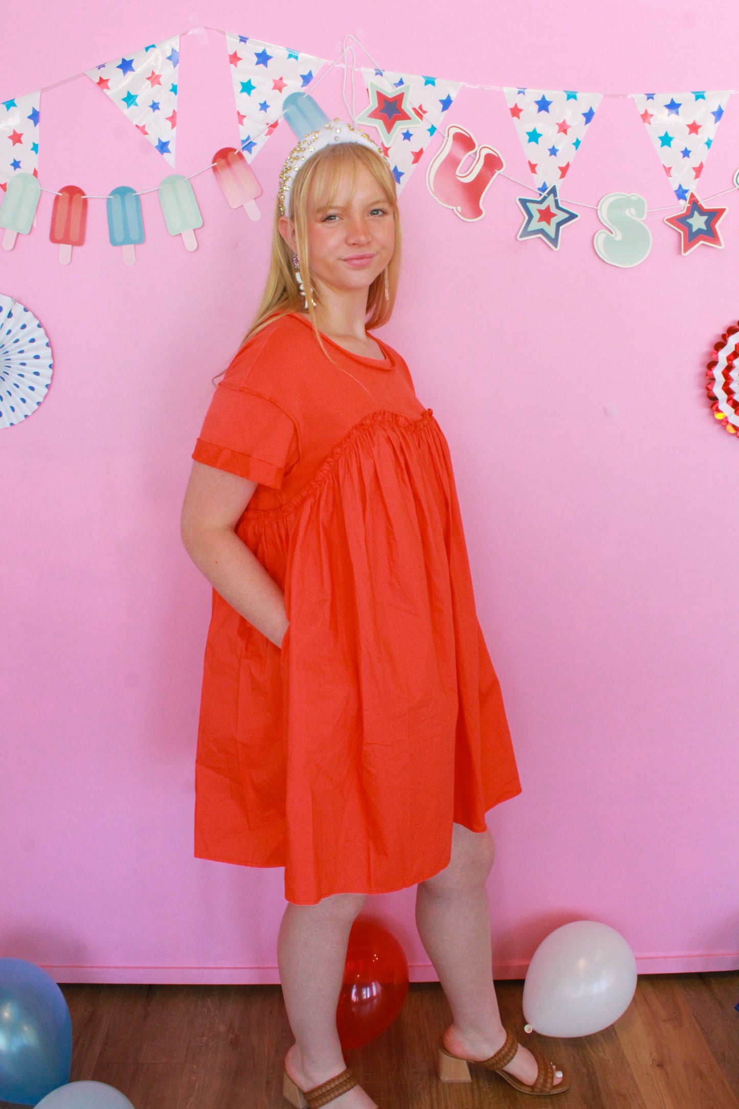 Simple & Sweet Dress - Orange Red