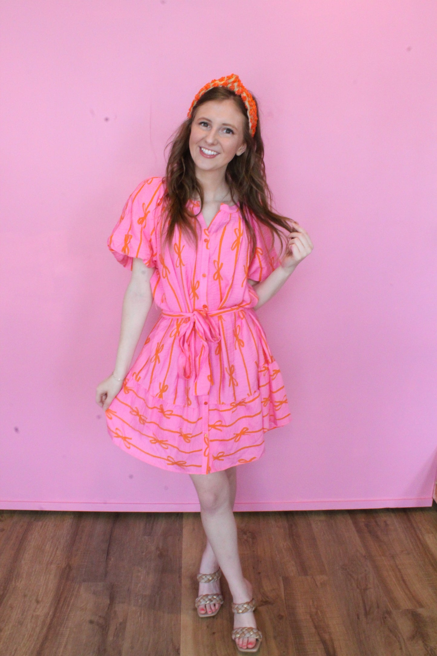 Best In Bow Dress - Pink & Orange