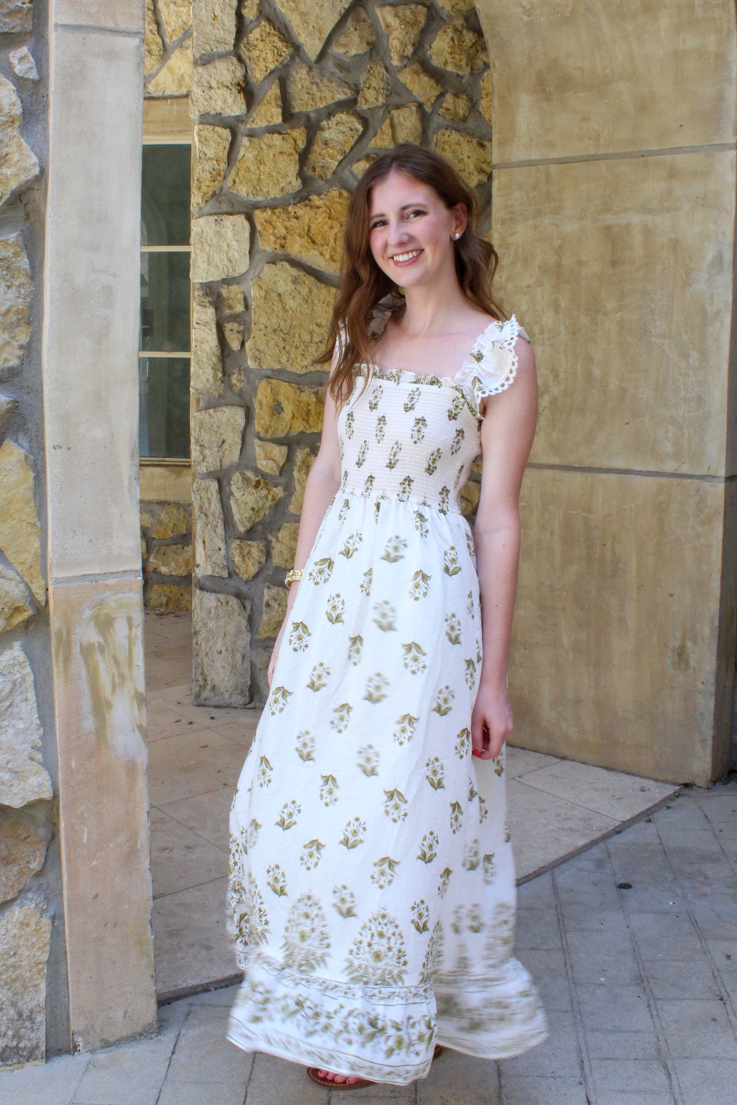 Always On My Mind Maxi Dress - White & Olive
