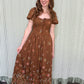Crisp Fall Air Maxi Dress - Chocolate Floral