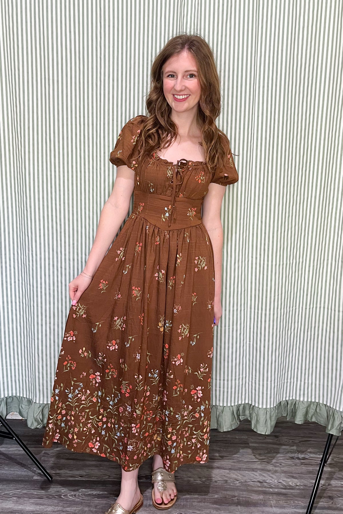 Crisp Fall Air Maxi Dress - Chocolate Floral