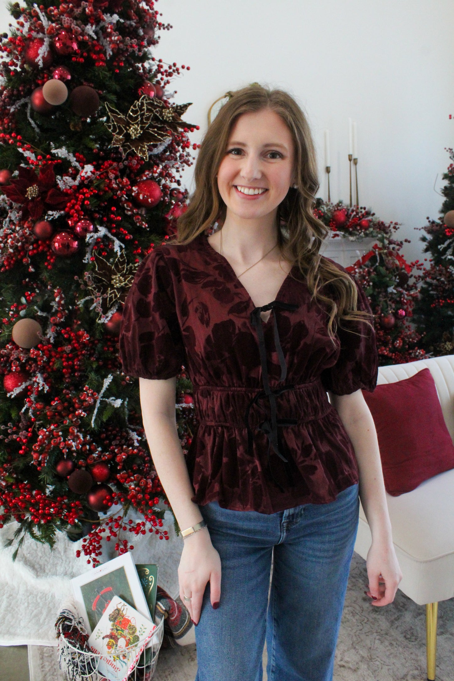 Red Velvet Top - Burgundy