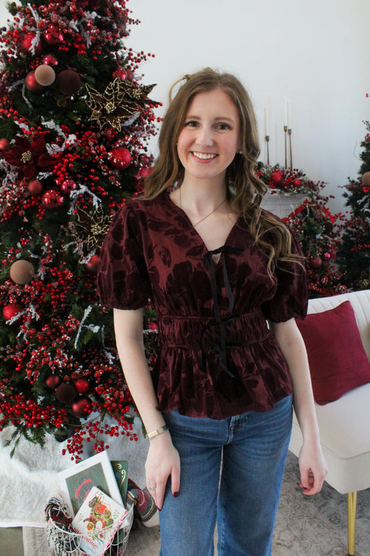 Red Velvet Top - Burgundy