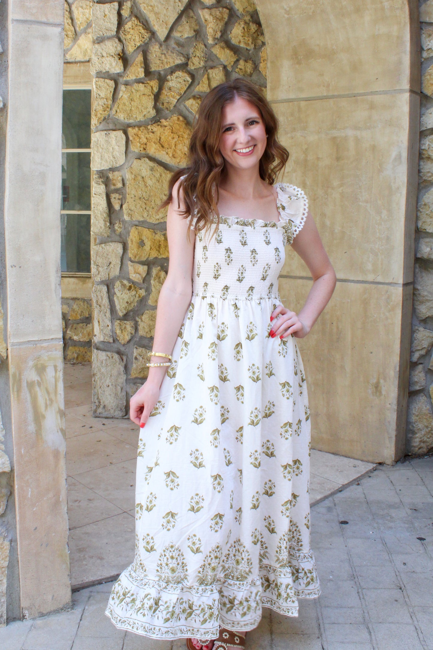 Always On My Mind Maxi Dress - White & Olive