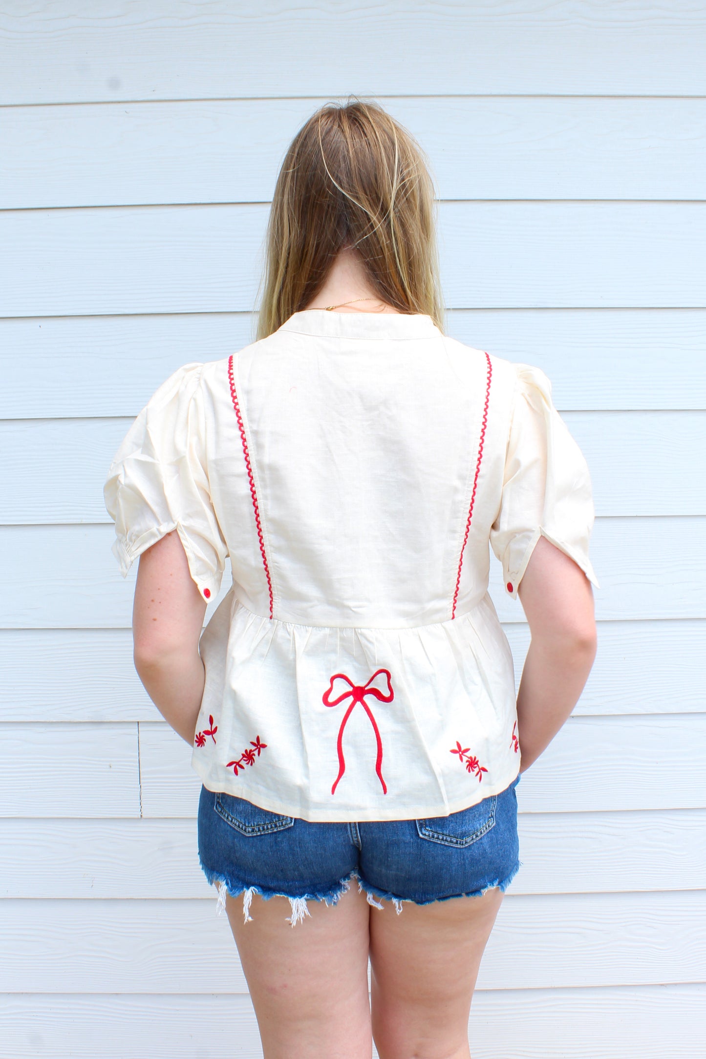 Red, White, and Cute Top - Cream