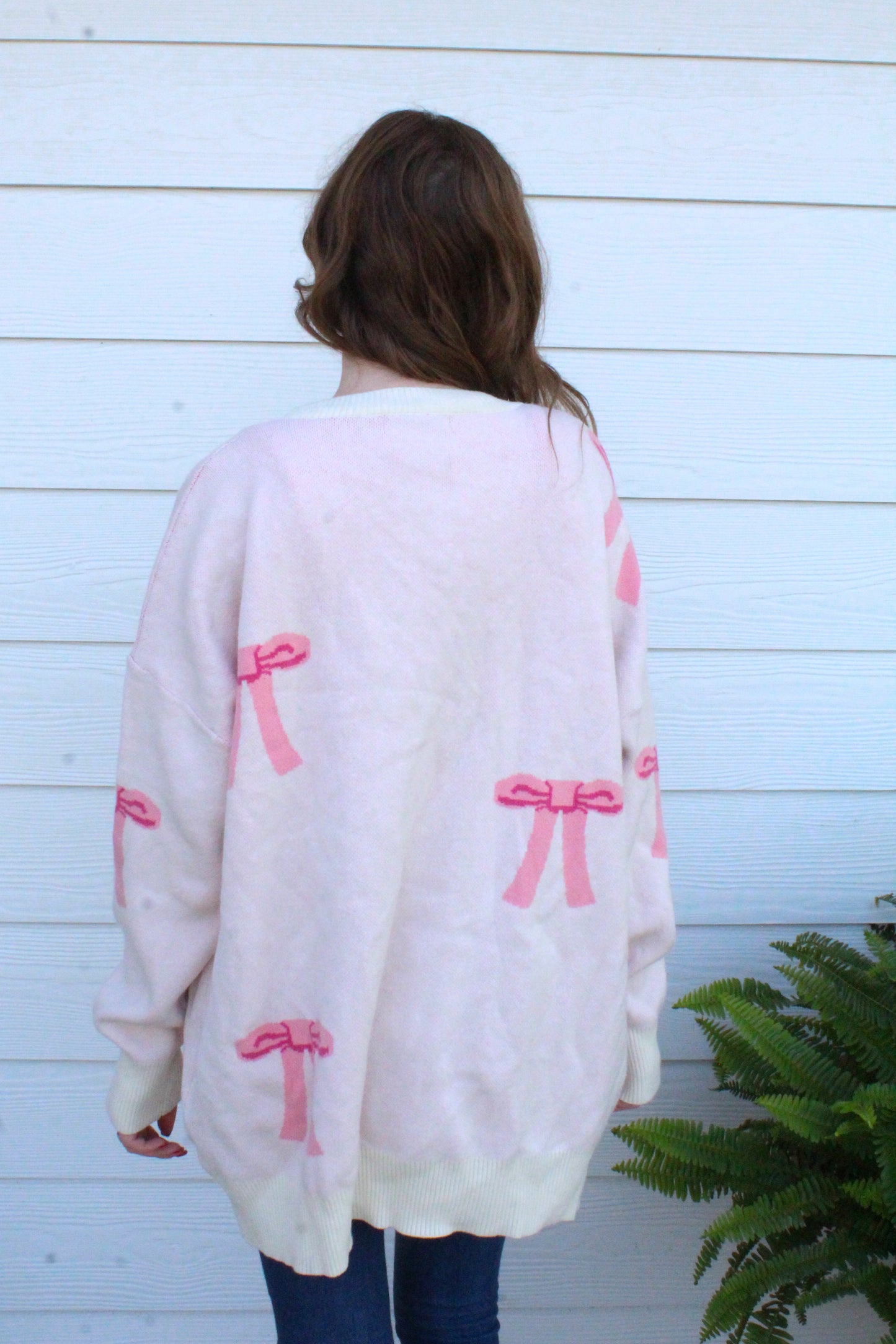 Better With A Bow Cardigan - Cream & Pink