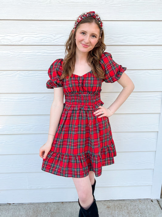 Home For The Holidays Dress - Red Plaid