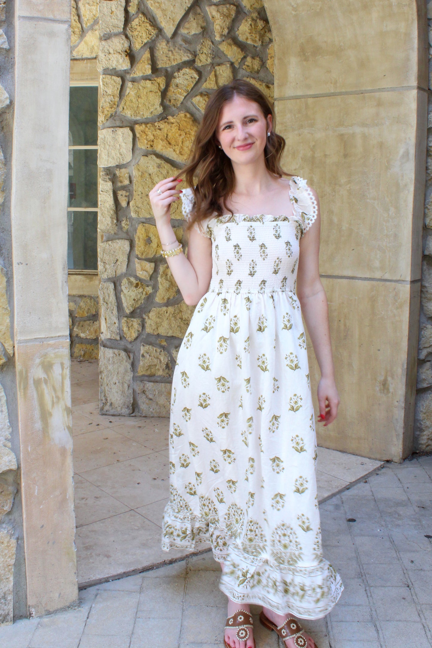 Always On My Mind Maxi Dress - White & Olive