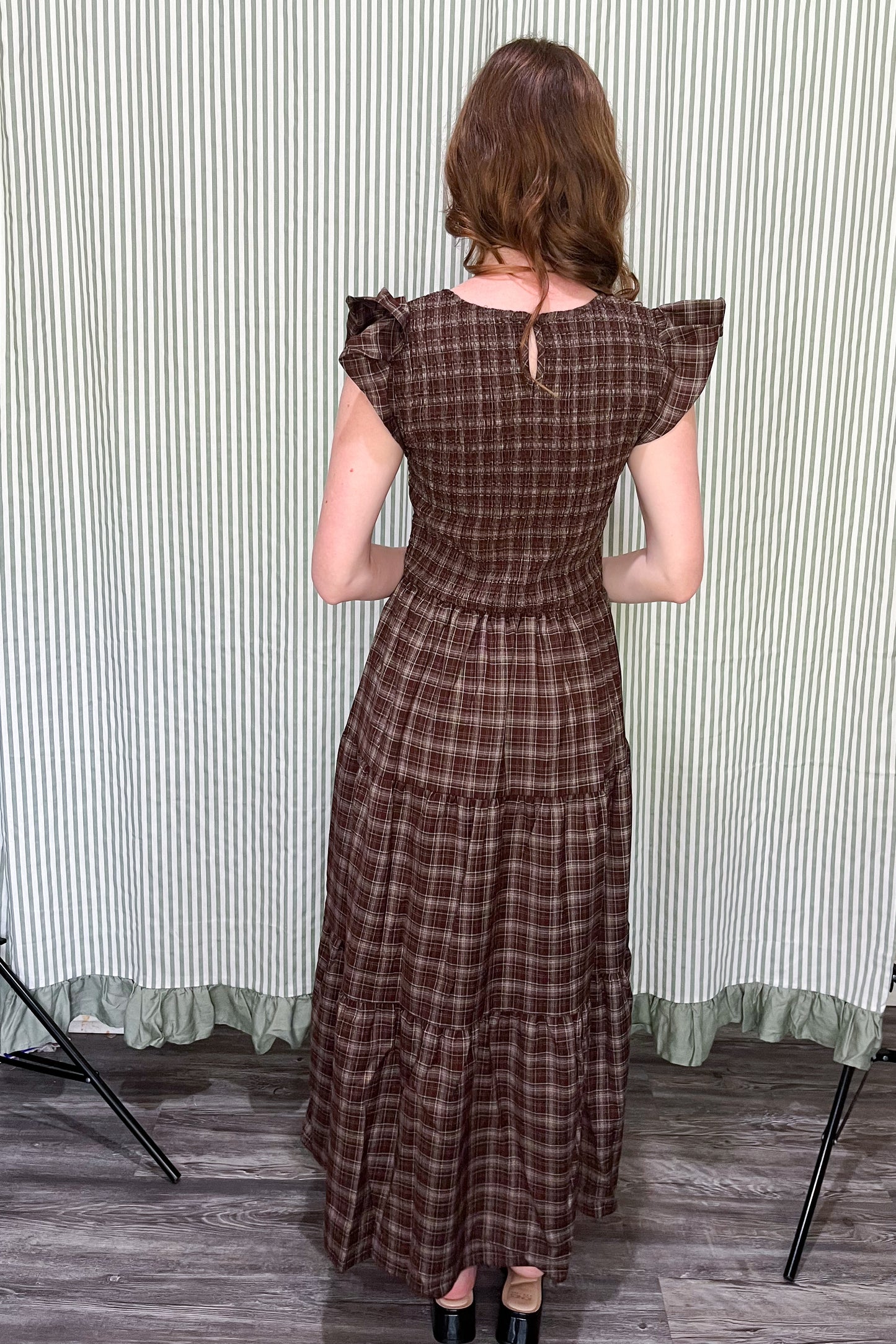 Checked In Maxi Dress - Brown