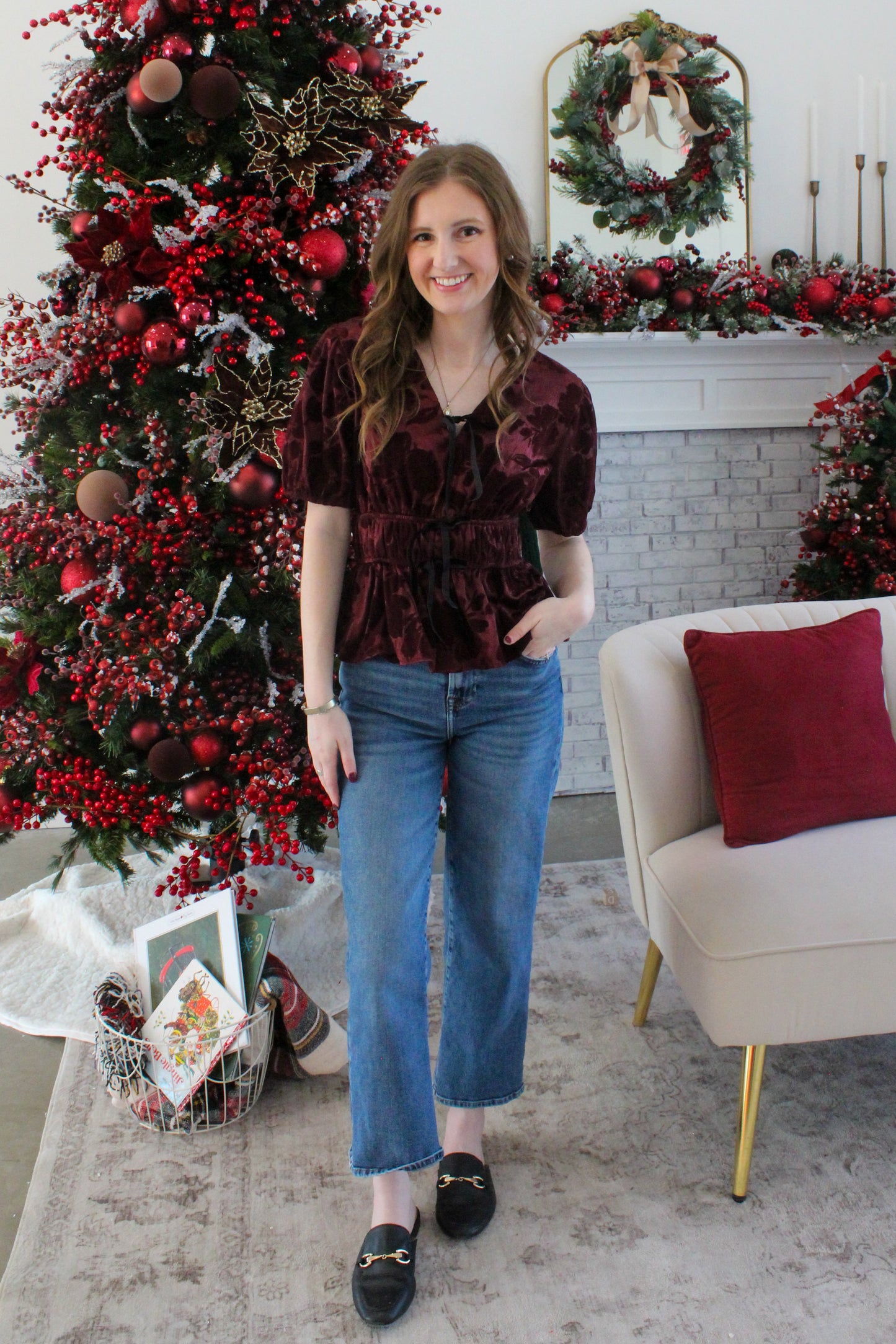 Red Velvet Top - Burgundy