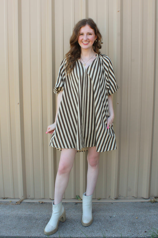 Picture This Dress - Brown & Cream