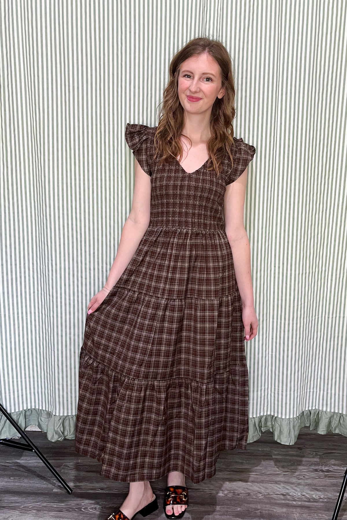 Checked In Maxi Dress - Brown