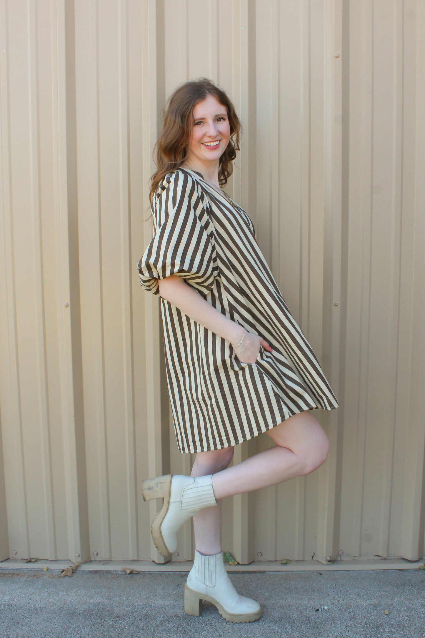 Picture This Dress - Brown & Cream