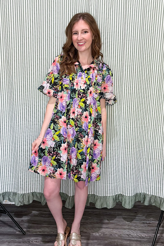Dressed For Success Dress - Black Floral