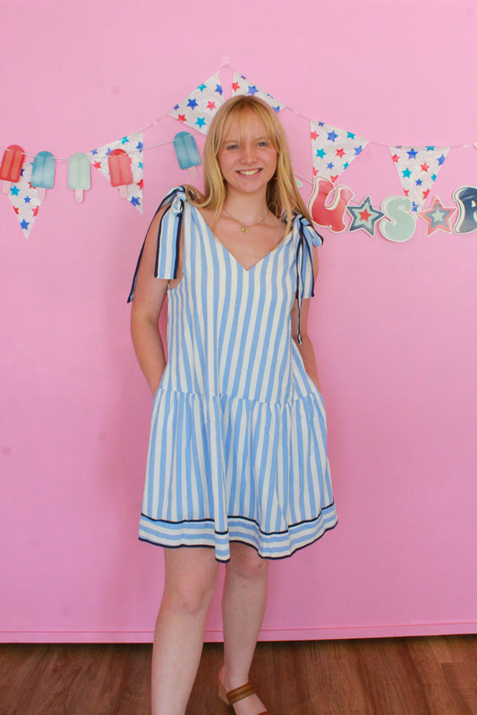 Summer In Stripes Dress - Blue & White