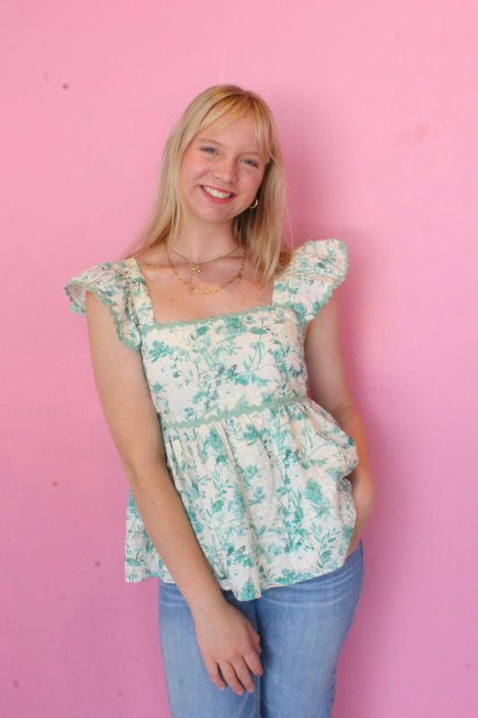 Sweet Summertime Top- Cream & Sage