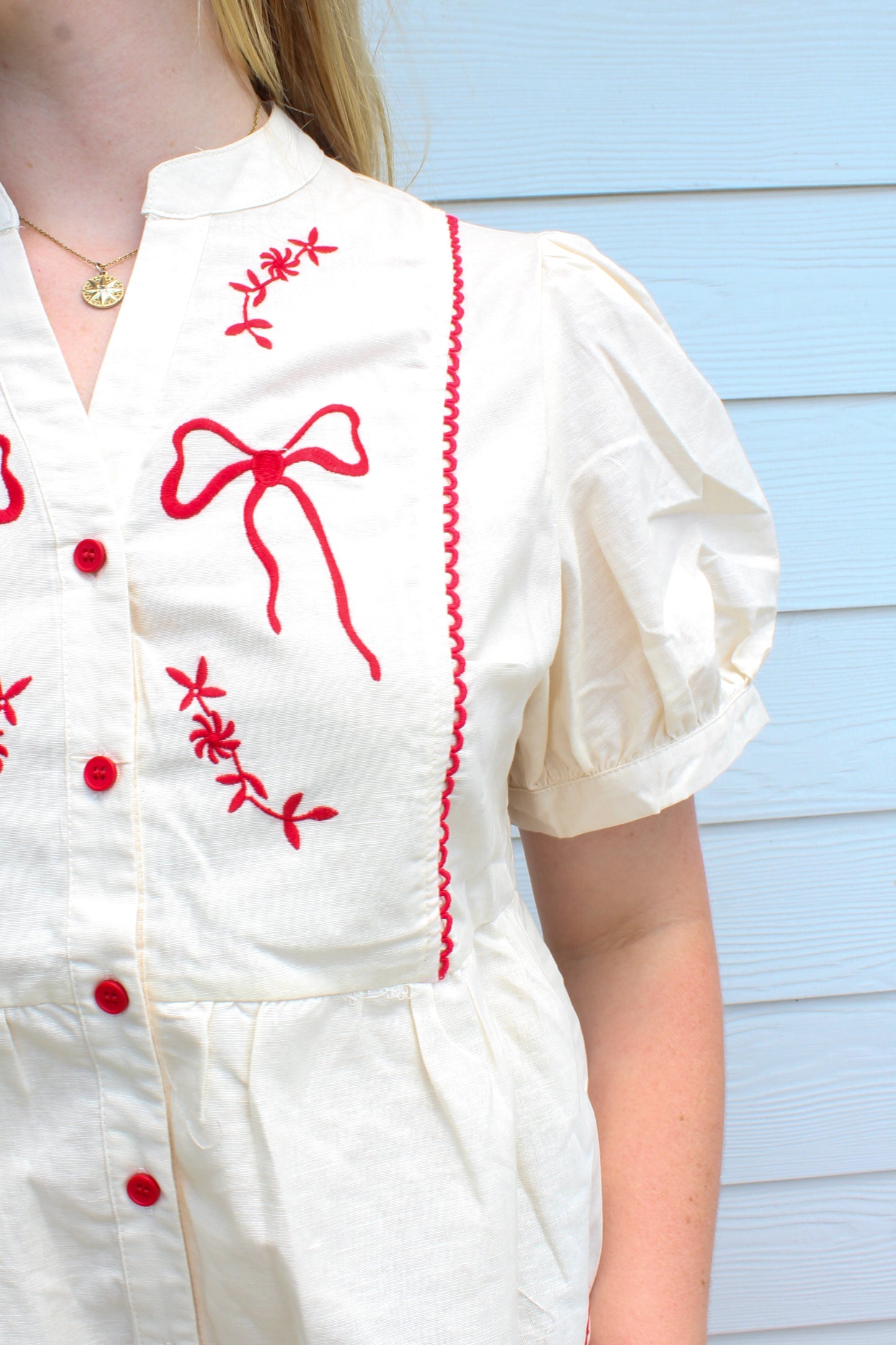 Red, White, and Cute Top - Cream