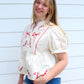 Red, White, and Cute Top - Cream