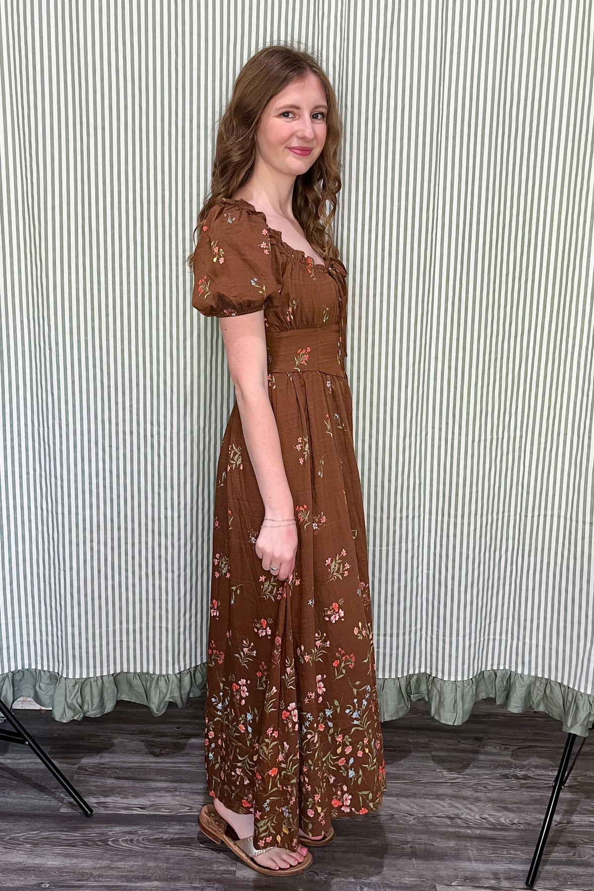 Crisp Fall Air Maxi Dress - Chocolate Floral