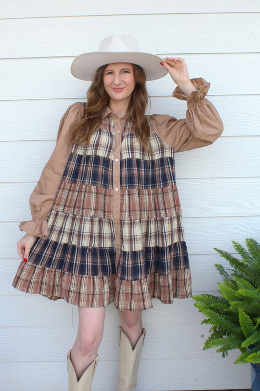 Fallin’ For Flannel Dress - Brown