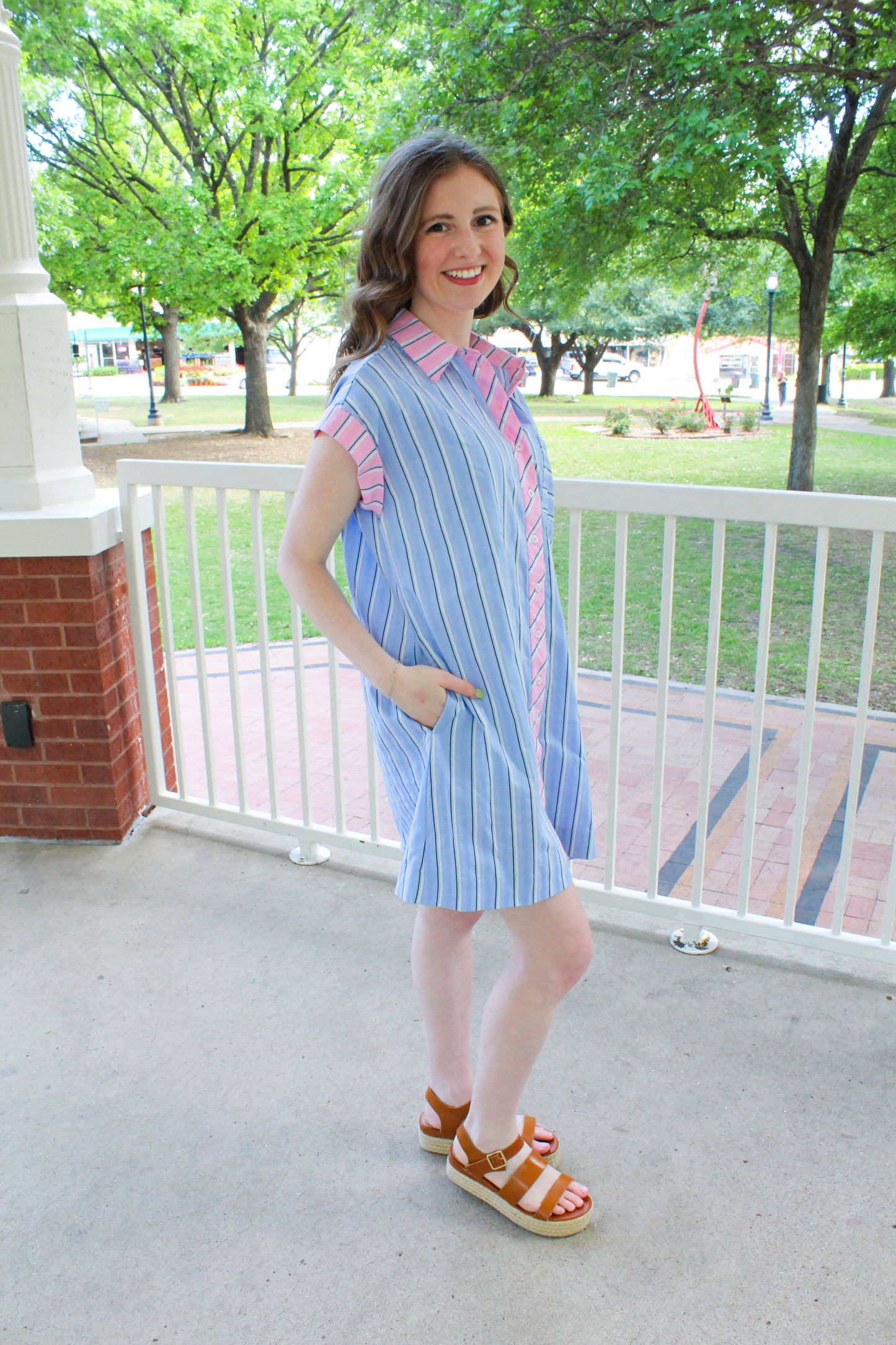 Office To Outing Dress - Blue & Pink