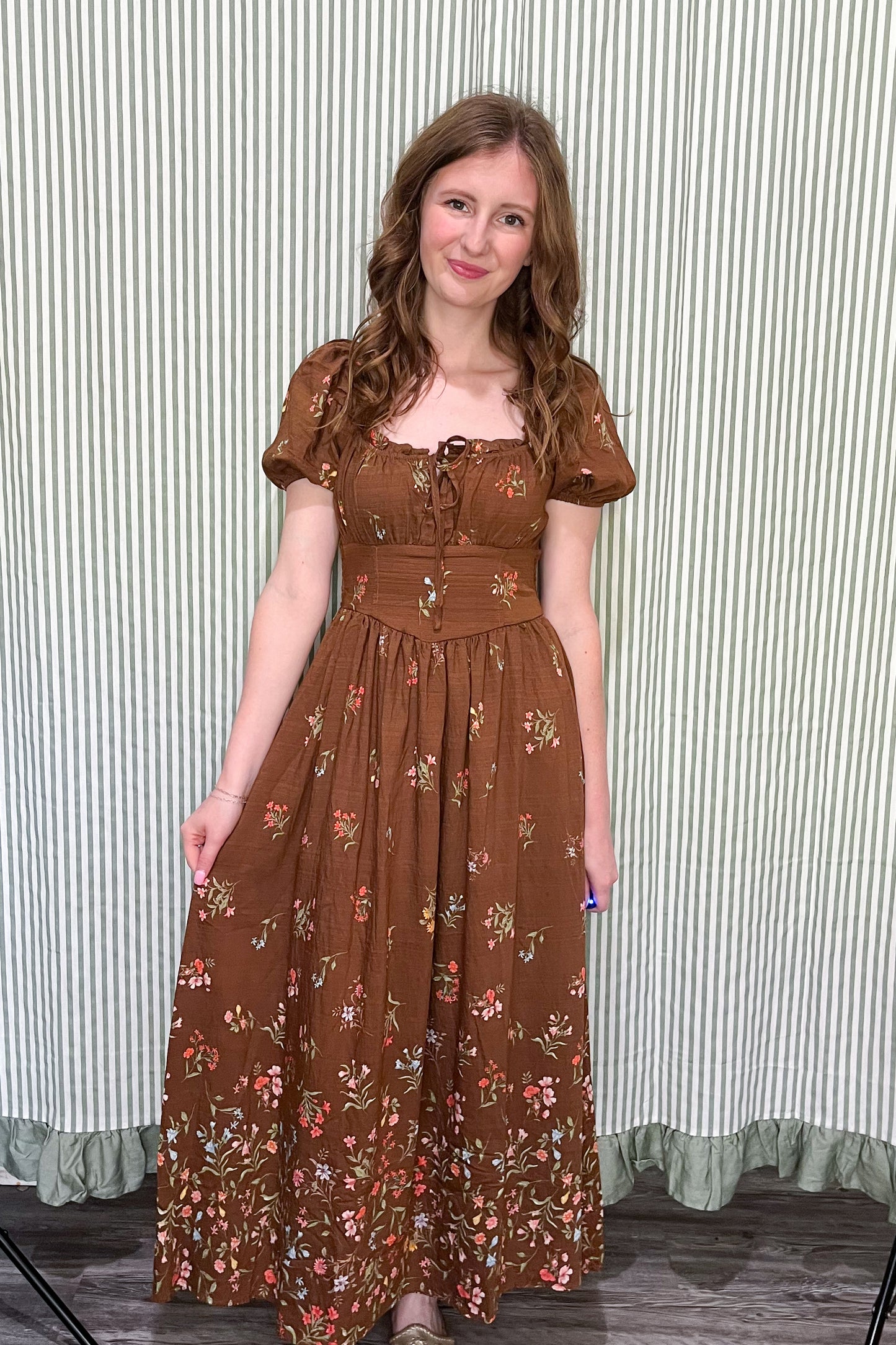 Crisp Fall Air Maxi Dress - Chocolate Floral