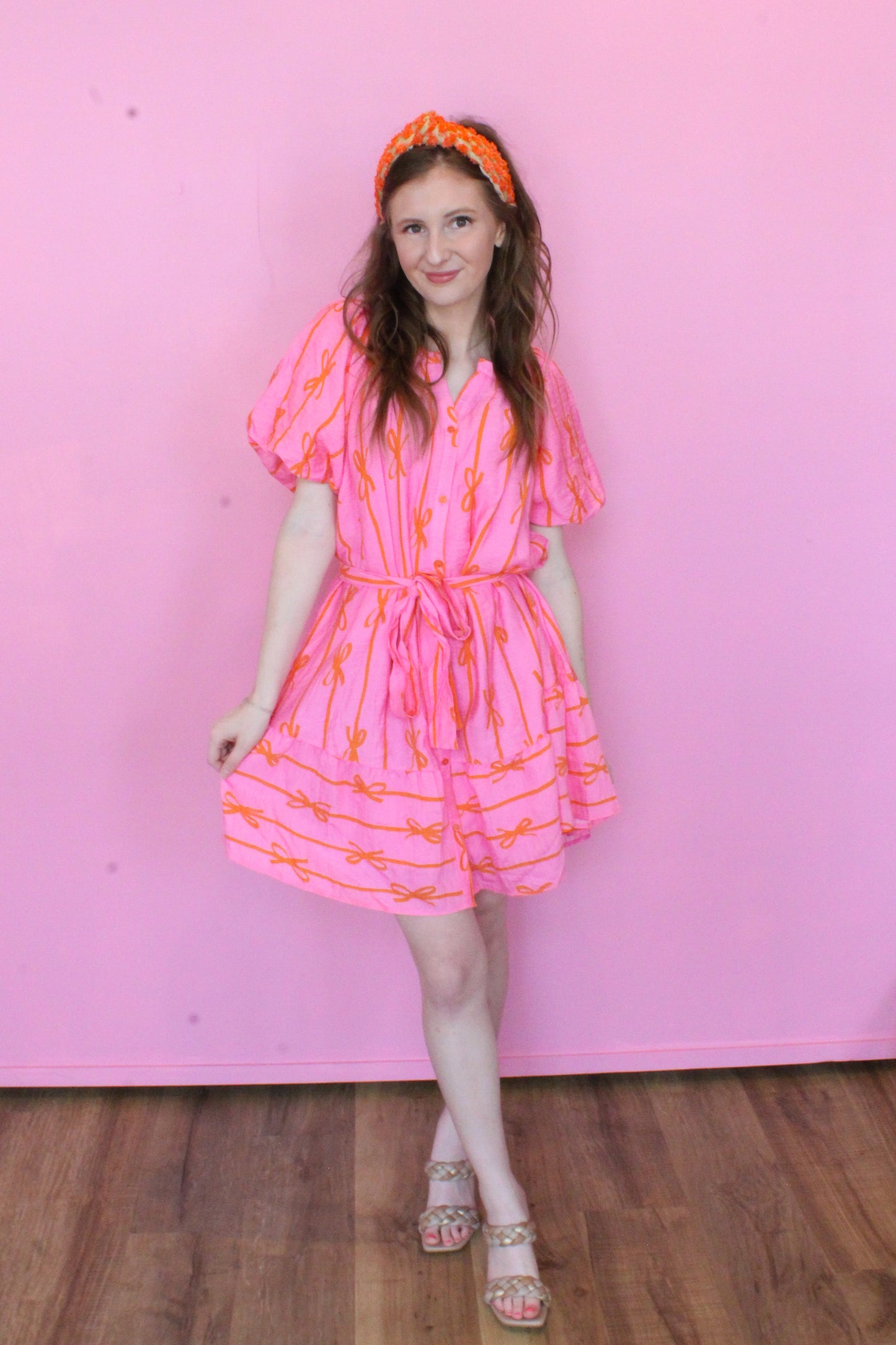 Best In Bow Dress - Pink & Orange