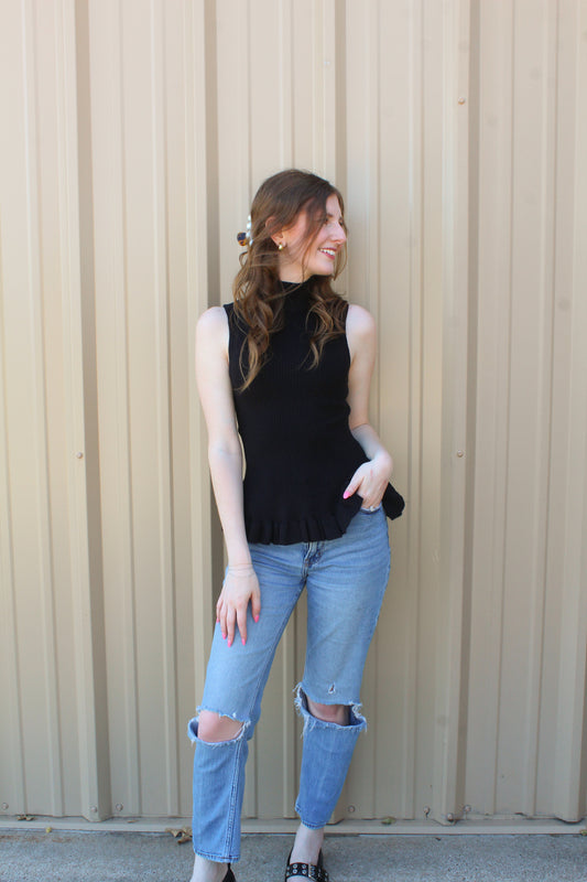 Girl On A Mission Sweater Tank- Black