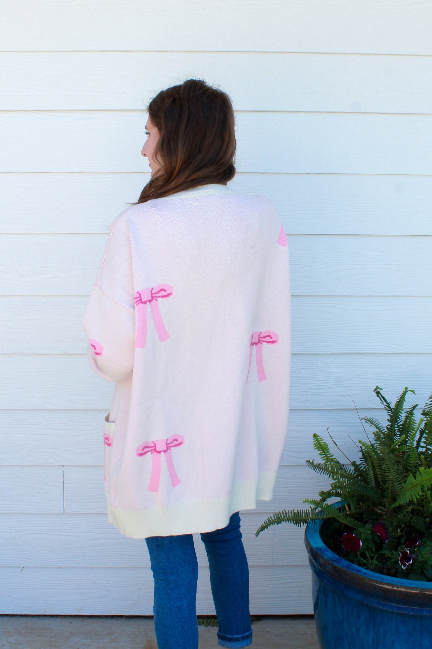 Better With A Bow Cardigan - Cream & Pink