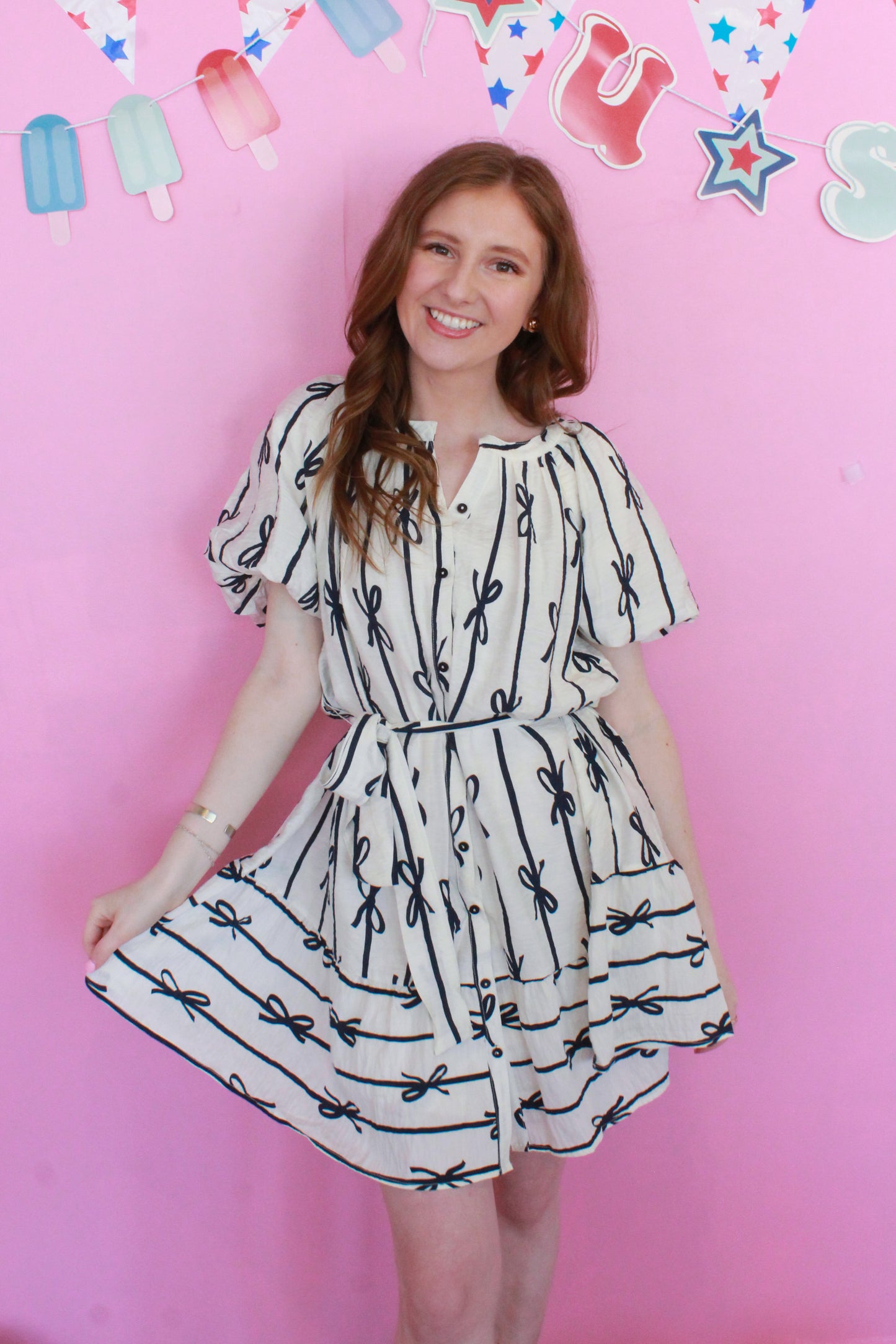 Best In Bow Dress - White & Navy