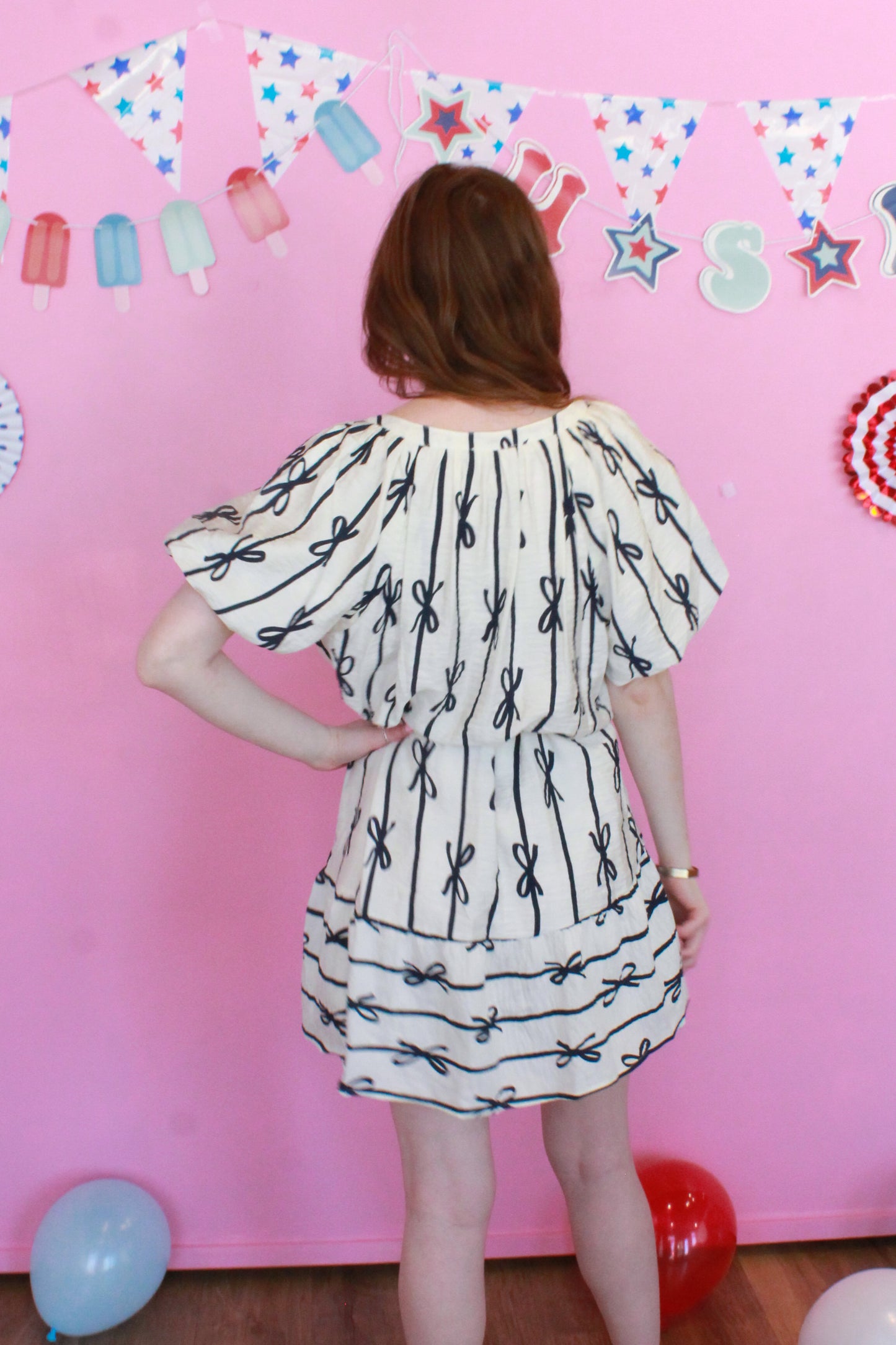 Best In Bow Dress - White & Navy